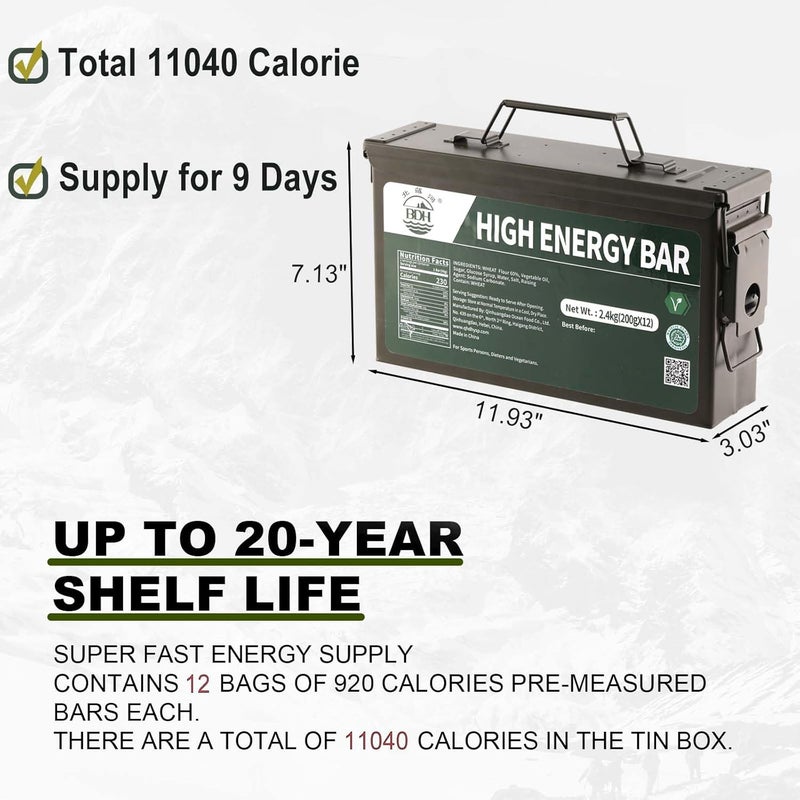 BDH Emergency Food Ration Bars - Waterproof Metal Storage Box Packing, Metal Ammo Can, Long Shelf Life Emergency Food Supplies, 9 Days Food Rations Supply for Outdoor Camping Hiking Snowstorm,12 Count - Image 2